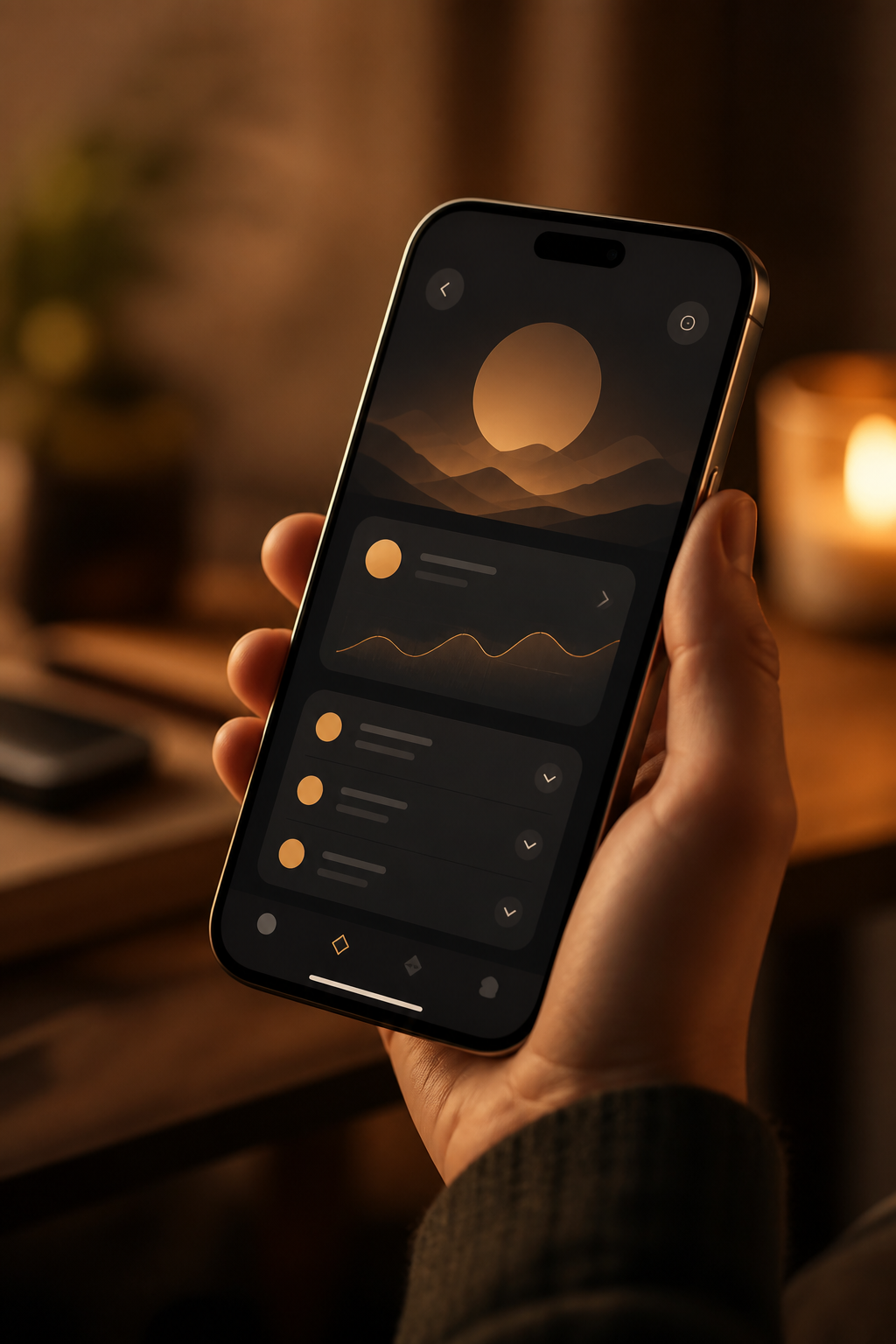 Smartphone showing a dark mobile app interface